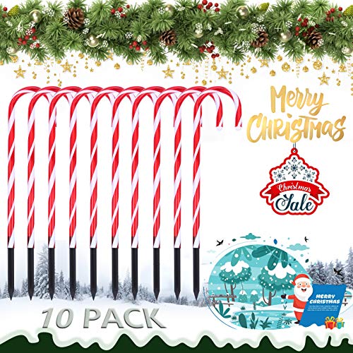 BYNYXI Weihnachten Zuckerstangen LED, 10 Stück Gartenstäbe Zuckerstange Candy Cane Lights Lichterkette mit Erdspieß Wasserdicht Gartenleuchtstäbe Weihnachten für Außen Innen Garten, Höch 53cm von BYNYXI