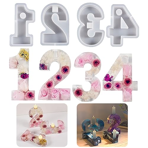 DIY Zahlen Kerzenständer Silikonform, Kerzenform Zahlen 1 2 3 4 Kerzenhalter Gießformen Arabische Ziffern Kerzenständer Zementform Candle Holder Silikonformen Epoxidharz für Kerzenständer Tablett von BYNYXI