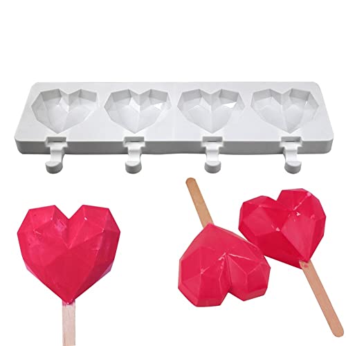 Diamant-Herz Eiscreme Silikonform, Eis am stiel Silikonform weich und glatt Wiederverwendbar Eisformen Kinder DIY Eis am Stiel BPA Frei Popsicle Formen Antihaftend Eisformen für Ice Lolly Eis Bonbons von BYNYXI