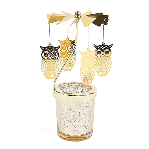 Eule Karussell Kerzenhalter drehbar Teelichthalter Gold Teelicht Glas Teelichthalter Engel Schmetterling Drehbare Kerzenständer Hirsch Teelichtkarussel Metall Kerzenständer, Höhe17.5cm Eule Karussell Kerzenhalter drehbar Teelichthalter Gold Teelicht Glas Teelichthalter Engel Schmetterling Drehbare Kerzenständer Hirsch Teelichtkarussel Metall Kerzenständer, Höhe17.5cm von BYNYXI