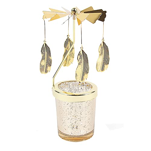 Feder Karussell Kerzenhalter drehbar Teelichthalter, Gold Teelicht Karussell Glas Teelichthalter Schmetterling Kerzenständer Teelichtkarussel Metall Schneeflocke Kerzenständer, Höhe 17.5cm von BYNYXI