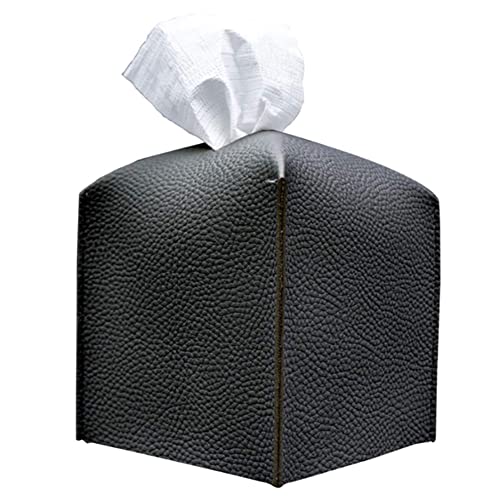 Leder Taschentuch Spenderbox Quadratisch Kosmetiktücherbox PU Leder Faltbar Papiertuch Behälter Moderner Taschentuch Box Schwarz Tissue Box Halter für Auto Büro Esszimmer Badezimmer,14cmx14cmx14cm von BYNYXI