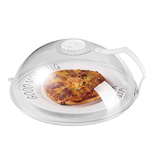 Mikrowellen Abdeckung 26cm, Mikrowellenhaube mit Griff und Entlüftung Haube Fliegenhaube für Essen Obst Gemüse Abdeckhaube Transparent BPA-freie Rund Mikrowellendeckel Spritzschutz Teller Haube von BYNYXI
