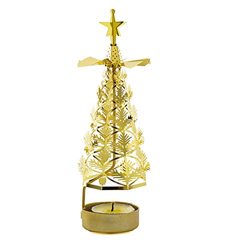 Rotierender Kerzenhalter Weihnachten, Gold Teelichthalter Karussell Teelichtleuchter Wärmerotation Kerzenhalter Pentagramm Schneeflocke Teelicht Karussell Wohnzimmer Tischdeko- 6.7cmx6.7cmx17.5cm von BYNYXI