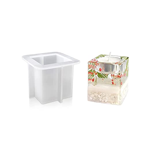 Silikonform Teelichthalter Eckig, DIY Kerzenständer Herstellung Kristall Epoxidform Teelichthalter Quadratisch Candle Hoder Gießformen Kerzenhalter Epoxidharz formen für Kerzenständer-7cmx7cmx6cm von BYNYXI