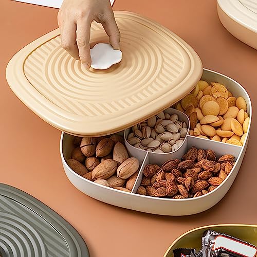 Snackschale Snackteller mit 5 fächern, Kunststoff Snacks Box mit Deckel Servierschale Eckige Snack Serving Tray Snacks Aufbewahrungsbox für Getrocknete Früchte Nüsse Bonbons Kekse,26.5cmx8cm von BYNYXI