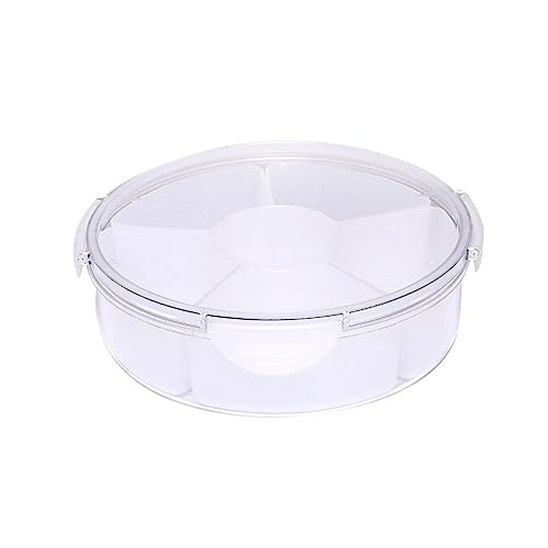 Snackteller mit Fächern und Deckel, Kunststoff Snackbox Runde Snack Aufbewahrungsbox 5 Schalen Süßigkeitenteller Süßigkeiten Snack Tray Snackschale Servierschale Transparent Snacktablett für Nüsse von BYNYXI