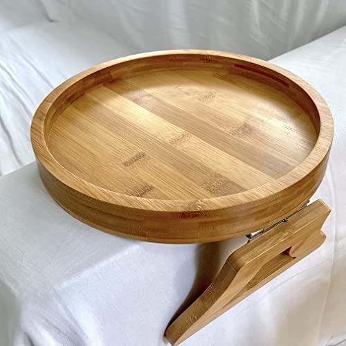 Sofa Armlehne Tablett Rund, Holz Sofatablett Tragbar Picknicktisch Weintisch Klappbar Holz Klapptisch Sofa Arm Tablett Snacktablett Klein Sofatisch Snacks Tablett für Getränke Snack-25cmx30cmx3.5cm von BYNYXI