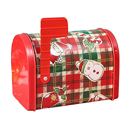 Weihnachten Briefkasten, Weißblech Weihnachtsgeschenkbox leer Blechkasten Rot Briefkasten Candy Geschenkbox mit Weihnachtsmotive Aufbewahrungsbox mit Deckel Geschenkbox für Kinder, 13.5cmx8cmx9.5cm von BYNYXI