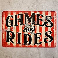 Blechschild Games & Rides Karneval Zirkus Preise Spielzeug Kuscheltiere Vergnügungspark Attraktion Arcade Kirmes Midway Scooter Spaß von BYORSLF