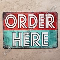Blechschild Order Here Restaurant Diner Cafeteria Cafe Grill Coffee Shop Speiseladen Theke Snack Bar Fettigen Löffel Retro Stil Esszimmer von BYORSLF