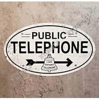 Metall Schild Telefon Öffentlich Bezahlen Münze Vintage Replik Telefonzelle Prop Dreh Druckknopf Garage Mann Höhle Oval Pfeil Weiße Call Box von 923graphics