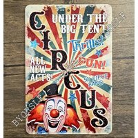 Metallschild Zirkus Großes Zelt Clowns Attraktion Künstler Sideshow Clown Thrills Spaß Band Unterhaltung Show Banner Poster von 923graphics
