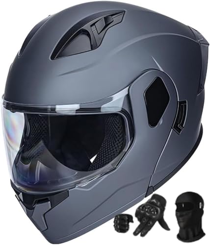 Klapphelm Modularer Fullface Helm ECE Zertifiziert Flip Up Helm Motorrad Moped Street Racing Crash Helm Vollvisierhelm Mopedhelm Unisex/57-62CM B,XL61-62CM von BYOUQ