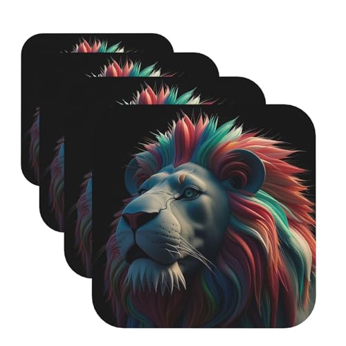 Abstrakte 3D-Kunst-Löwen-Untersetzer für Getränke, 4 Stück, Leder-Teetassen-Untersetzer, Getränkeuntersetzer für Tasse, Küche, Bar, Heimdekoration, Einweihungsgeschenk Abstrakte 3D-Kunst-Löwen-Untersetzer für Getränke, 4 Stück, Leder-Teetassen-Untersetzer, Getränkeuntersetzer für Tasse, Küche, Bar, Heimdekoration, Einweihungsgeschenk von BYPPJGH