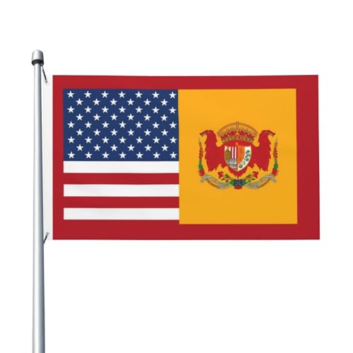 Amerikanische Spanien-Flagge, Willkommensflagge, 90 x 150 cm, kein Verblassen, doppelseitige Hausflaggen, Outdoor-Banner, Dekoration für Innenhof, Veranda, Rasen Amerikanische Spanien-Flagge, Willkommensflagge, 90 x 150 cm, kein Verblassen, doppelseitige Hausflaggen, Outdoor-Banner, Dekoration für Innenhof, Veranda, Rasen von BYPPJGH