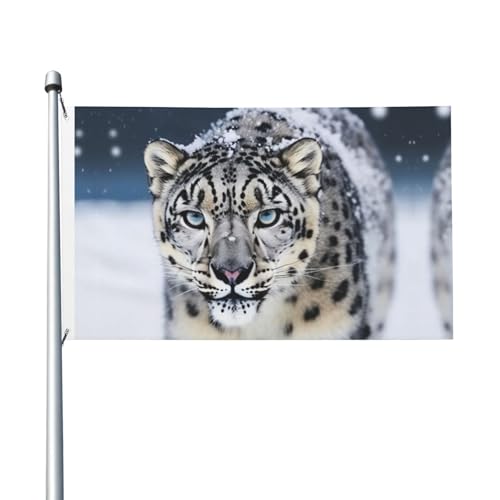 Blauäugiger Schneeleopard-Willkommens-Gartenflagge, 90 x 150 cm, kein Verblassen, doppelseitige Hausflaggen, Outdoor-Banner, Dekoration für Innenhof, Veranda, Rasen von BYPPJGH
