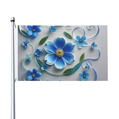 Blaue Mini-Blumenflagge mit Wirbeln, Willkommensflagge, 90 x 150 cm, kein Verblassen, doppelseitig, für Haus, Hof, Veranda, Rasen von BYPPJGH