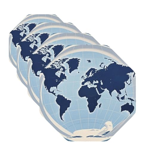 Blaue Weltkarte Untersetzer für Getränke, 4 Stück, Leder-Teetassen-Untersetzer, Getränkeuntersetzer für Tasse, Küche, Bar, Heimdekoration, Einweihungsgeschenk Blaue Weltkarte Untersetzer für Getränke, 4 Stück, Leder-Teetassen-Untersetzer, Getränkeuntersetzer für Tasse, Küche, Bar, Heimdekoration, Einweihungsgeschenk von BYPPJGH