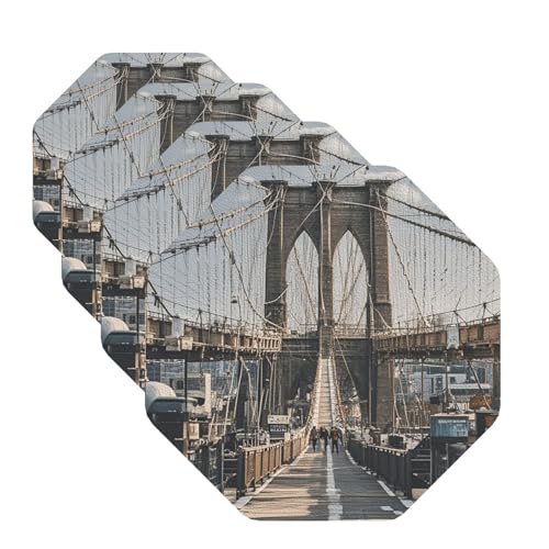 Brooklyn Bridge Untersetzer für Getränke, 4 Stück, Leder, Teetassen-Untersetzer, Getränkeuntersetzer für Tasse, Küche, Bar, Heimdekoration, Einweihungsgeschenk von BYPPJGH