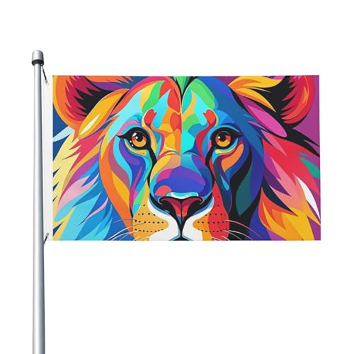 Bunte Löwen-Gartenflagge, 90 x 150 cm, kein Verblassen, doppelseitige Hausflaggen, Outdoor-Banner, Dekoration für Innenhof, Veranda, Rasen Bunte Löwen-Gartenflagge, 90 x 150 cm, kein Verblassen, doppelseitige Hausflaggen, Outdoor-Banner, Dekoration für Innenhof, Veranda, Rasen von BYPPJGH