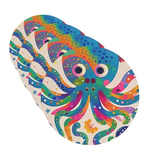 Bunte Oktopus-Untersetzer für Getränke, 4 Stück, Leder, Teetassen-Untersetzer, Getränkeuntersetzer für Tasse, Küche, Bar, Heimdekoration, Einweihungsgeschenk Bunte Oktopus-Untersetzer für Getränke, 4 Stück, Leder, Teetassen-Untersetzer, Getränkeuntersetzer für Tasse, Küche, Bar, Heimdekoration, Einweihungsgeschenk von BYPPJGH