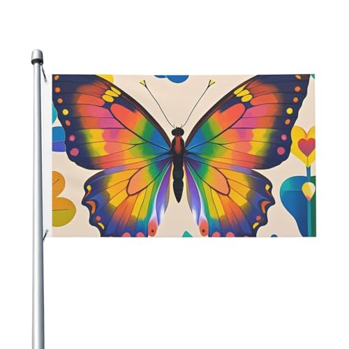 Bunte Schmetterlings-Gartenflagge, 90 x 150 cm, kein Verblassen, doppelseitige Hausflaggen, Outdoor-Banner, Dekoration für Innenhof, Veranda, Rasen von BYPPJGH