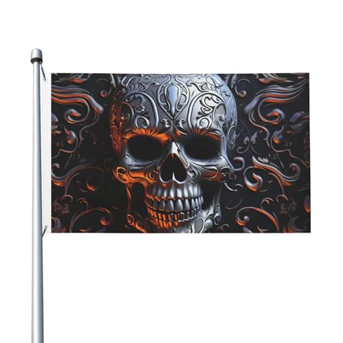 Coole Totenkopf-Grafiken, Willkommensflagge, 90 x 150 cm, kein Verblassen, doppelseitige Hausflaggen, Outdoor-Banner, Dekoration für Innenhof, Veranda, Rasen Coole Totenkopf-Grafiken, Willkommensflagge, 90 x 150 cm, kein Verblassen, doppelseitige Hausflaggen, Outdoor-Banner, Dekoration für Innenhof, Veranda, Rasen von BYPPJGH