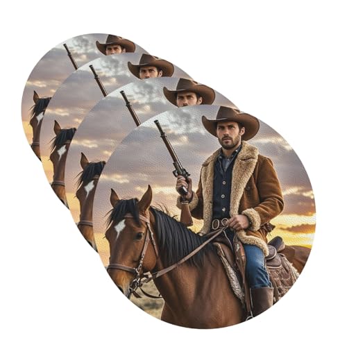 Cowboy West Untersetzer für Getränke, 4 Stück, Leder, Teetassen-Untersetzer, Getränkeuntersetzer für Tasse, Küche, Bar, Heimdekoration, Einweihungsgeschenk von BYPPJGH