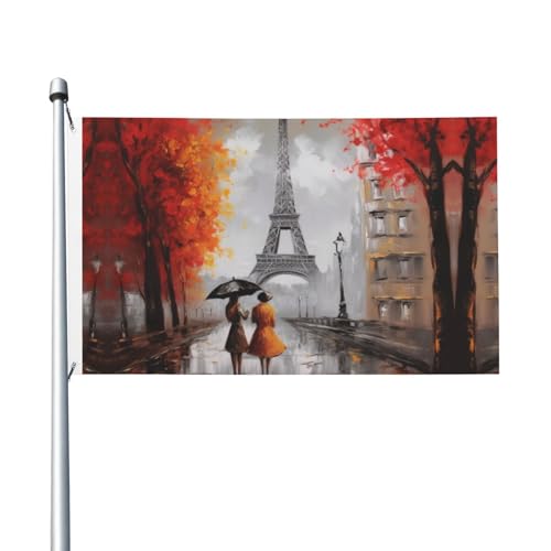 Eiffelturm Paris Malerei Willkommen Gartenflagge 90 x 150 cm, kein Verblassen, doppelseitige Hausflaggen, Outdoor-Banner, Dekoration für Innenhof, Veranda, Rasen Eiffelturm Paris Malerei Willkommen Gartenflagge 90 x 150 cm, kein Verblassen, doppelseitige Hausflaggen, Outdoor-Banner, Dekoration für Innenhof, Veranda, Rasen von BYPPJGH