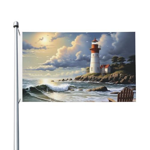 Gartenflagge, Leuchtturm, Sandstrand, Willkommensflagge, 90 x 150 cm, kein Verblassen, doppelseitig, für Haus, Hof, Veranda, Rasen von BYPPJGH