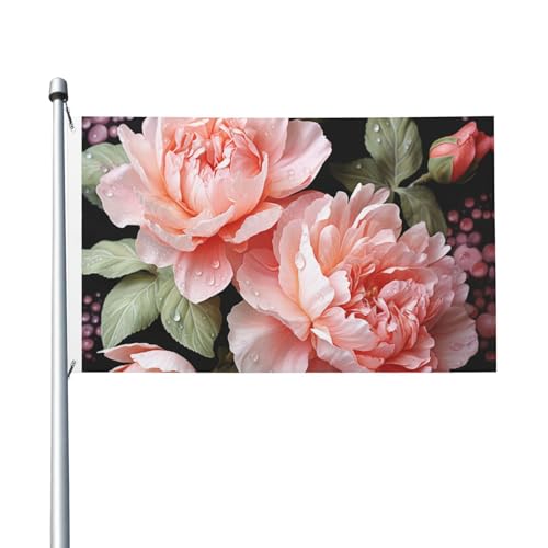 Gartenflagge Pfingstrosen, Blumen, Rose, Willkommensflagge, 90 x 150 cm, kein Verblassen, doppelseitig, für Haus, Hof, Veranda, Rasen von BYPPJGH