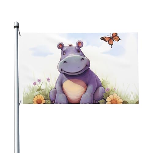 Gartenflagge Schmetterling und Nilpferd, 90 x 150 cm, kein Verblassen, doppelseitige Hausflaggen, Outdoor-Banner, Dekoration für Innenhof, Veranda, Rasen Gartenflagge Schmetterling und Nilpferd, 90 x 150 cm, kein Verblassen, doppelseitige Hausflaggen, Outdoor-Banner, Dekoration für Innenhof, Veranda, Rasen von BYPPJGH