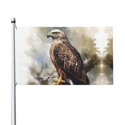 Gartenflagge mit Aquarell von Falke, sitzend im Baum, 90 x 150 cm, kein Verblassen, doppelseitige Hausflaggen, Outdoor-Banner, Dekoration für Innenhof, Veranda, Rasen von BYPPJGH