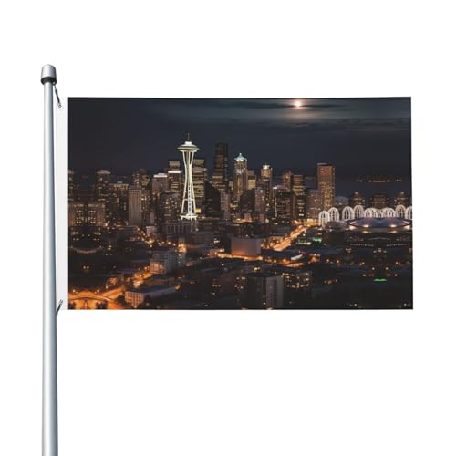 Gartenflagge mit Aufschrift "City Seattle", 90 x 150 cm, kein Verblassen, doppelseitig, für Haus, Hof, Veranda, Rasen von BYPPJGH