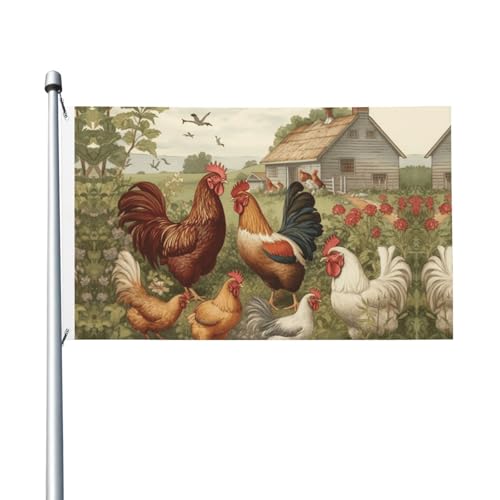 Gartenflagge mit Hühnern und Bauernhof, 90 x 150 cm, kein Verblassen, doppelseitige Hausflaggen, Outdoor-Banner, Dekoration für Innenhof, Veranda, Rasen Gartenflagge mit Hühnern und Bauernhof, 90 x 150 cm, kein Verblassen, doppelseitige Hausflaggen, Outdoor-Banner, Dekoration für Innenhof, Veranda, Rasen von BYPPJGH
