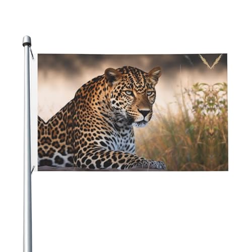 Gartenflagge mit afrikanischem Tier, Leopardenmuster, 90 x 150 cm, kein Verblassen, doppelseitig, für Haus, Hof, Veranda, Rasen von BYPPJGH