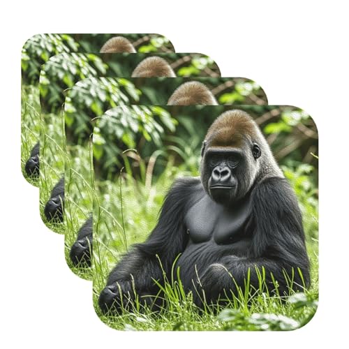 Gorilla In The Grass Untersetzer für Getränke, 4 Stück, Leder, Teetassen-Untersetzer, Getränkeuntersetzer für Tasse, Küche, Bar, Heimdekoration, Einweihungsgeschenk Gorilla In The Grass Untersetzer für Getränke, 4 Stück, Leder, Teetassen-Untersetzer, Getränkeuntersetzer für Tasse, Küche, Bar, Heimdekoration, Einweihungsgeschenk von BYPPJGH