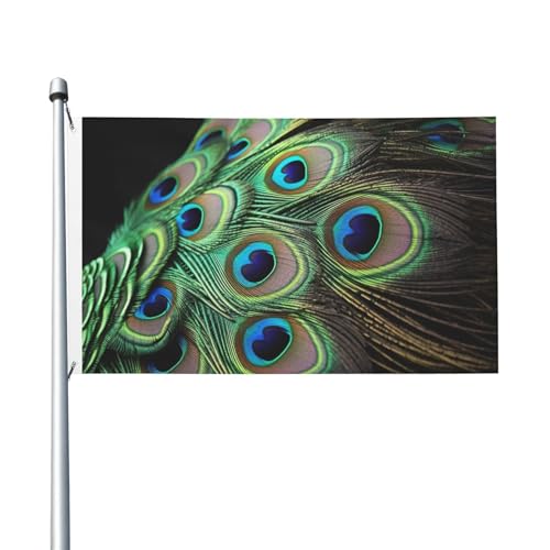 Grüne Pfauenfeder-Gartenflagge, 90 x 150 cm, kein Verblassen, doppelseitige Hausflaggen, Outdoor-Banner, Dekoration für Innenhof, Veranda, Rasen von BYPPJGH