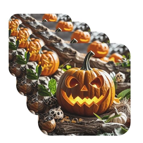 Halloween-Kürbis-Untersetzer für Getränke, 4 Stück, Leder, Teetassen-Untersetzer, Getränkeuntersetzer für Tasse, Küche, Bar, Heimdekoration, Einweihungsgeschenk Halloween-Kürbis-Untersetzer für Getränke, 4 Stück, Leder, Teetassen-Untersetzer, Getränkeuntersetzer für Tasse, Küche, Bar, Heimdekoration, Einweihungsgeschenk von BYPPJGH