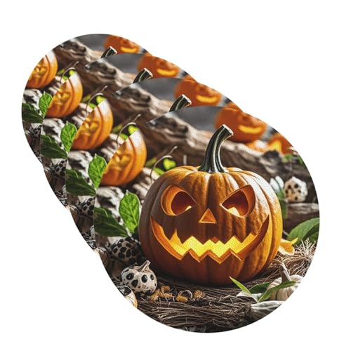 Halloween-Kürbis-Untersetzer für Getränke, 4 Stück, Leder, Teetassen-Untersetzer, Getränkeuntersetzer für Tasse, Küche, Bar, Heimdekoration, Einweihungsgeschenk Halloween-Kürbis-Untersetzer für Getränke, 4 Stück, Leder, Teetassen-Untersetzer, Getränkeuntersetzer für Tasse, Küche, Bar, Heimdekoration, Einweihungsgeschenk von BYPPJGH