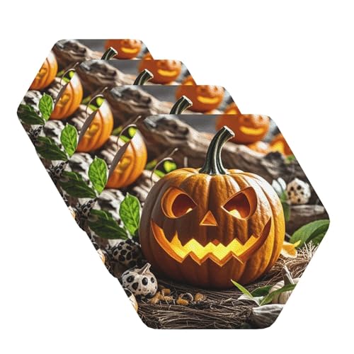 Halloween-Kürbis-Untersetzer für Getränke, 4 Stück, Leder, Teetassen-Untersetzer, Getränkeuntersetzer für Tasse, Küche, Bar, Heimdekoration, Einweihungsgeschenk Halloween-Kürbis-Untersetzer für Getränke, 4 Stück, Leder, Teetassen-Untersetzer, Getränkeuntersetzer für Tasse, Küche, Bar, Heimdekoration, Einweihungsgeschenk von BYPPJGH
