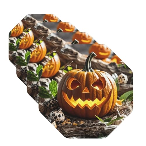Halloween-Kürbis-Untersetzer für Getränke, 4 Stück, Leder, Teetassen-Untersetzer, Getränkeuntersetzer für Tasse, Küche, Bar, Heimdekoration, Einweihungsgeschenk Halloween-Kürbis-Untersetzer für Getränke, 4 Stück, Leder, Teetassen-Untersetzer, Getränkeuntersetzer für Tasse, Küche, Bar, Heimdekoration, Einweihungsgeschenk von BYPPJGH