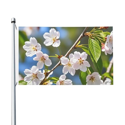 Japanische Kirschblüten-Gartenflagge, 90 x 150 cm, kein Verblassen, doppelseitige Hausflaggen, Outdoor-Banner, Dekoration für Innenhof, Veranda, Rasen von BYPPJGH