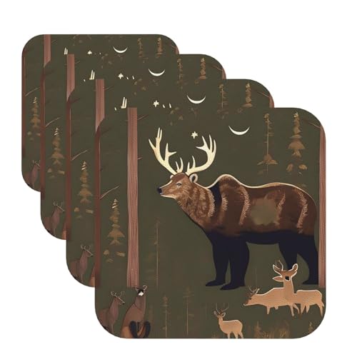 Lodge Bear Untersetzer für Getränke, 4 Stück, Leder, Teetassen-Untersetzer, Getränkeuntersetzer für Tasse, Küche, Bar, Heimdekoration, Einweihungsgeschenk Lodge Bear Untersetzer für Getränke, 4 Stück, Leder, Teetassen-Untersetzer, Getränkeuntersetzer für Tasse, Küche, Bar, Heimdekoration, Einweihungsgeschenk von BYPPJGH