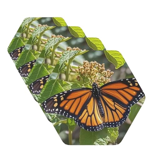 Monarch Butterflies Untersetzer für Getränke, 4 Stück, Leder, Teetassen-Untersetzer, Getränkeuntersetzer für Tasse, Küche, Bar, Heimdekoration, Einweihungsgeschenk Monarch Butterflies Untersetzer für Getränke, 4 Stück, Leder, Teetassen-Untersetzer, Getränkeuntersetzer für Tasse, Küche, Bar, Heimdekoration, Einweihungsgeschenk von BYPPJGH