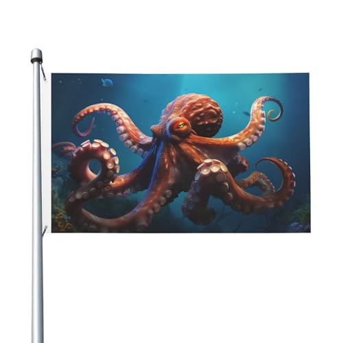 Ozean-Tier-Oktopus-Gartenflagge, 90 x 150 cm, kein Verblassen, doppelseitige Hausflaggen, Outdoor-Banner, Dekoration für Innenhof, Veranda, Rasen von BYPPJGH