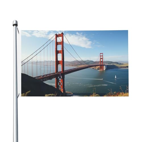 San Francisco Golden Gate Bridge Welcome Gartenflagge, 90 x 150 cm, kein Verblassen, doppelseitige Hausflaggen, Outdoor-Banner, Dekoration für Innenhof, Veranda, Rasen von BYPPJGH