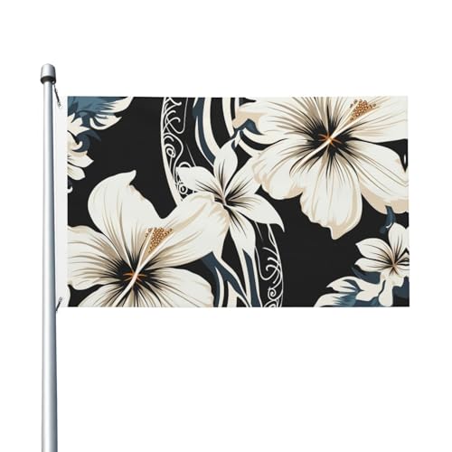 Schwarz-weiße hawaiianische Blumen, Willkommens-Gartenflagge, 90 x 150 cm, kein Verblassen, doppelseitige Hausflaggen, Outdoor-Banner, Dekoration für Innenhof, Veranda, Rasen von BYPPJGH