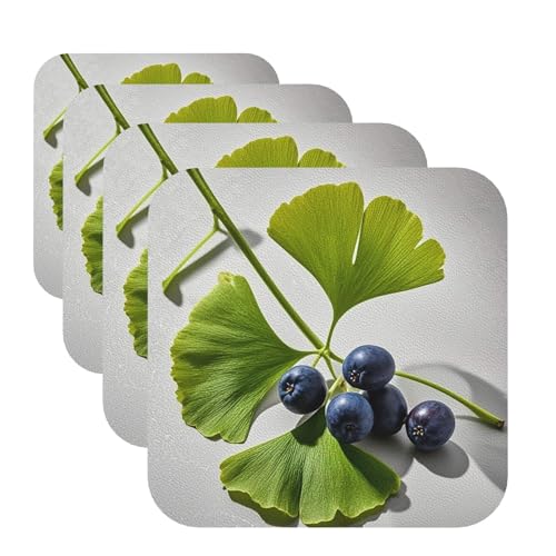 Untersetzer für Getränke, Ginkgoblätter und Beeren, 4 Stück, Leder, Teetassen-Untersetzer, Getränkeuntersetzer für Tasse, Küche, Bar, Heimdekoration, Einweihungsgeschenk Untersetzer für Getränke, Ginkgoblätter und Beeren, 4 Stück, Leder, Teetassen-Untersetzer, Getränkeuntersetzer für Tasse, Küche, Bar, Heimdekoration, Einweihungsgeschenk von BYPPJGH